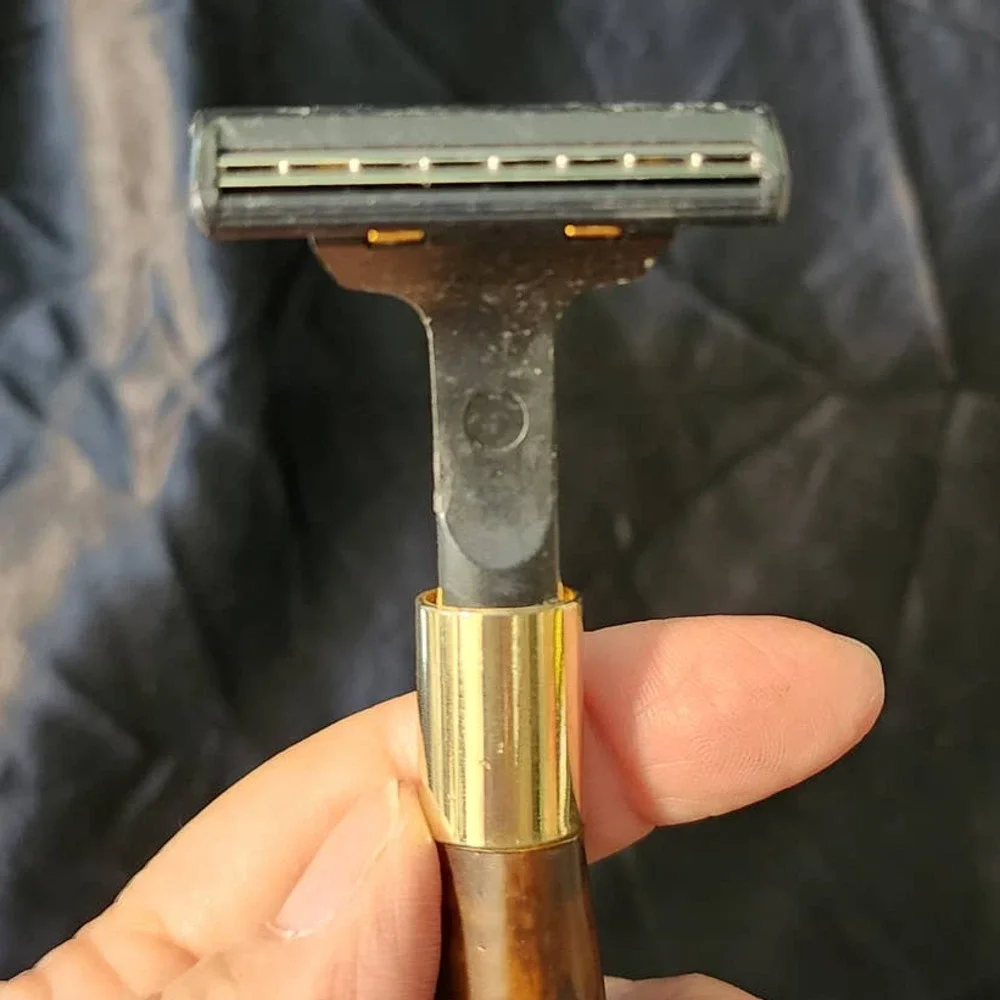 Vintage Carved Horse Head Razor Shaver Gold Accents Rhinestones Gillette Blades